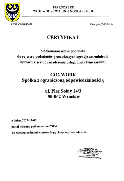 Certyfikat KRAZ — praca tymczasowa